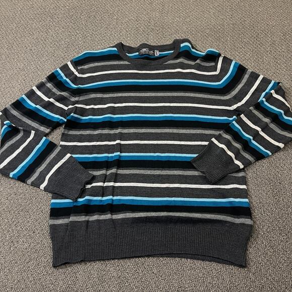 Retrofit Sweater Mens Size Large L Striped Black Blue Long Sleeve Pullover - Picture 1 of 9